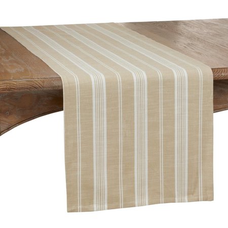 SARO LIFESTYLE SARO  16 x 72 in. Oblong Cotton Table Runner with Khaki Striped Design 5618.KH1672B